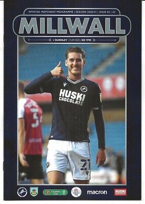 Football Programme>MILLWALL v BURNLEY Sept 2020 FLC