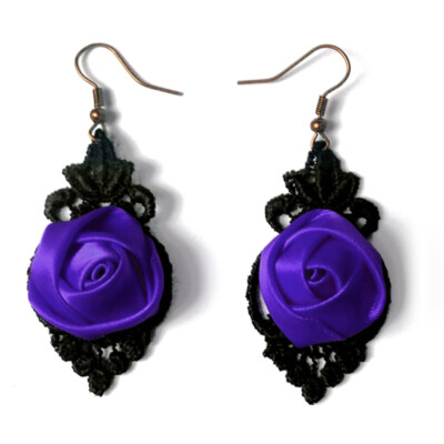 Boucles D'oreilles Dentelle Noire & Perle Nacrée - Style Gothique Lolita - Fait Main En France