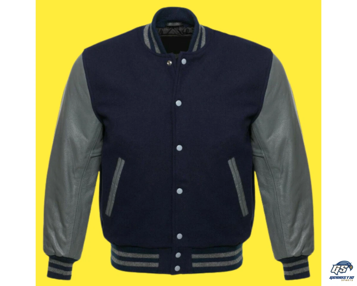 Navy Blue Letterman Jacket Wool