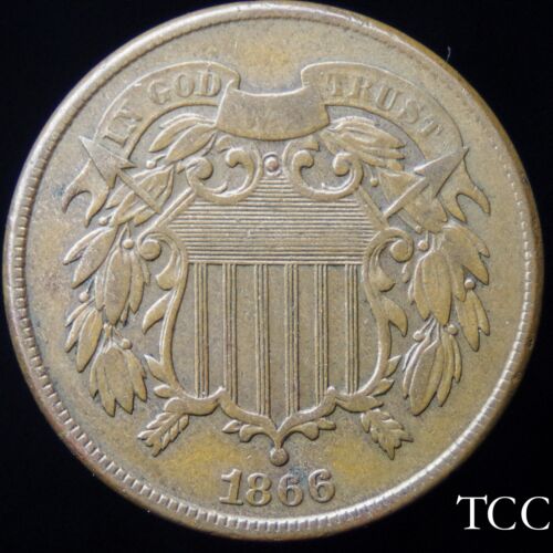 1866 TWO CENT PIECE ~ AWESOME ORIGINAL 2c COIN ~ TCC - Picture 3 of 6