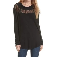 FREE PEOPLE Lace Oversized Black Top Longsleeve Shirt SPRING VALLEY Women Sz S
