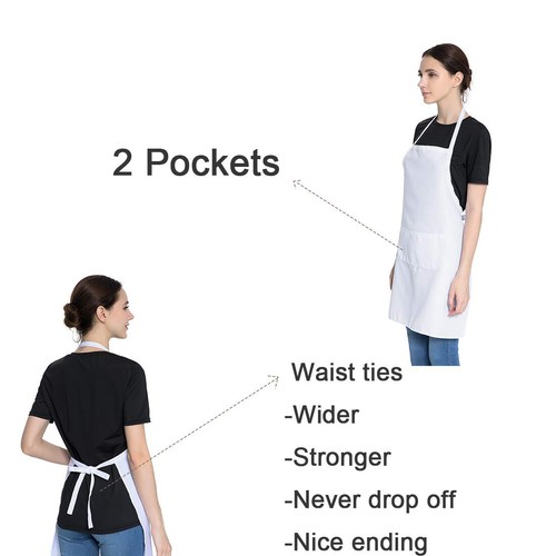 Total 6PCS White Apron for Women Adult Unisex Plain Color Bib aprons with 2 Fron - Bild 7 von 8