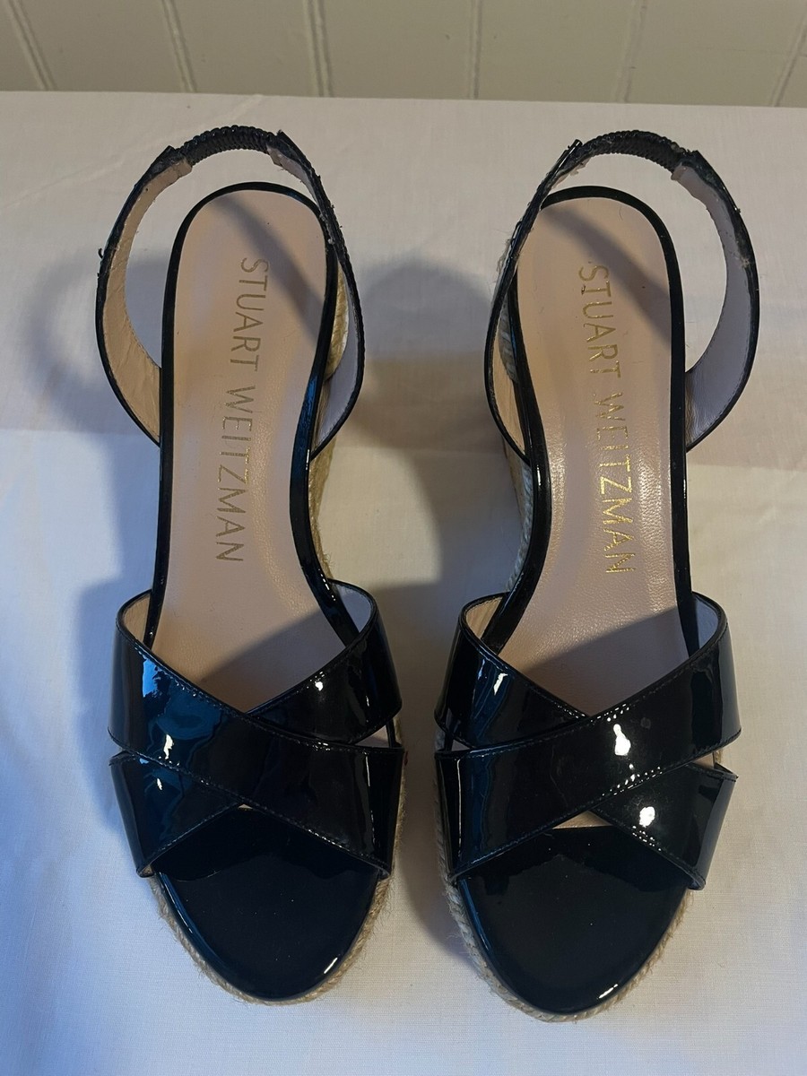 Stuart Weitzman Black Rosemarie Patent Leather Platform Espadrille