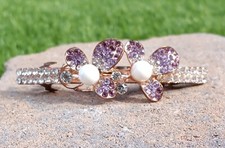 Purple Rhinestone Pearl Hair Clip Crystal Flower French Barrette