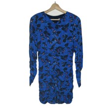 NWOT Zara Ruched Floral Mini Dress Long Sleeves Blue Sz S