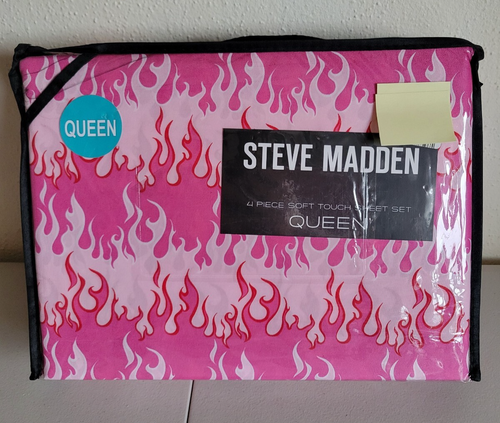 NEW Hot PINK FIRE Fuschia Flames Print 4-Pc QUEEN Sheet Set Soft Microfiber Punk