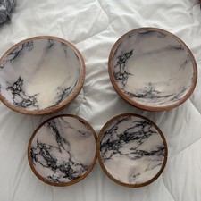 Wooden Bowls. Marble Linoleum Lined 2 - 9 1/2  Width, 5  Height. 2- 7  Width,