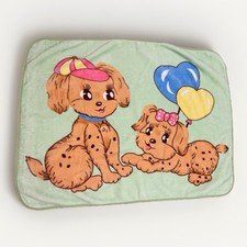 Vintage Mink Baby Blanket Puppy Mint Green Plush 38X55 RARE