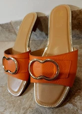 Coach And Four | Women's 8.5 Orange Leather Sandals Flats Slides Made In Italy ✨