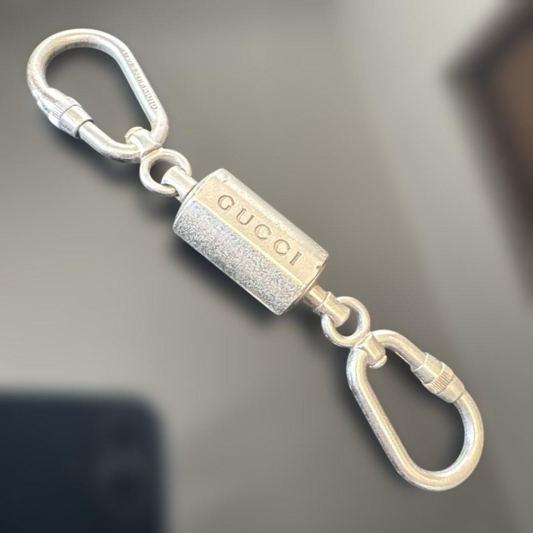 GUCCI Keyring Keychain Bag Charm Silver Carabiner Double Key Ring Logo 02624i thumbnail 20