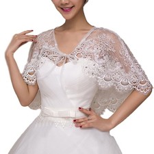Lace Wedding Wrap Shrug Shawl Stole Bolero Cape Capelet Rhinestone Bride