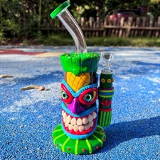9'' Glow in the dark 3D Clay Monster Glass Bong Honeycomb Perc Hookah Water Pipe