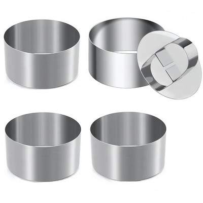 4 Pcs Round Ring Mold for Cooking,Stainless Steel 3 inch Food Molds with 1 Pushe