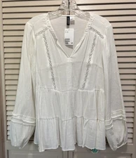 Divided Ivory Crochet Long Balloon Sleeve Size M Tiered Ruffle NWT Boho Feminine