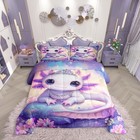 Cute Axolotl Comforter Sets Twin Size,Blooming Blossom Flower Purple Galaxy P...