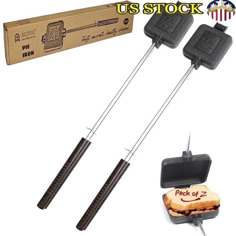 Cast Iron Pie Iron Set Non Stick Campfire Grilling Sandwich Maker 2 Pack New