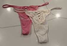 Victoria  s Secret DREAM ANGELS Thong Panties White  Pink Lace Large NWT - 2 Pr