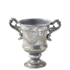 Pokal Metall 18 cm Zink silberfarben Deko Pflanztopf Übertopf Gartendeko