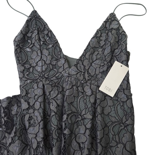 Tobi Hailey Rose Lace Skater Floral Mini Dress Dark Gray Lined SZ M NWT New - Picture 3 of 12