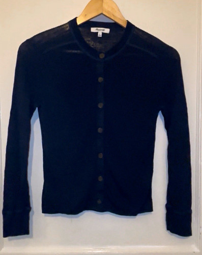 Madewell Blue Knit Button-Front Cardigan Sweater Crew Neck Long Sleeve M