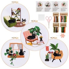 4 Sets Cat Embroidery Kit for Beginners, Cute Cat Pattern, Starter Craft DIY ...