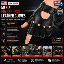 Mens Motorcycle Fingerless Leather Half Finger Driving Biker Black Gloves