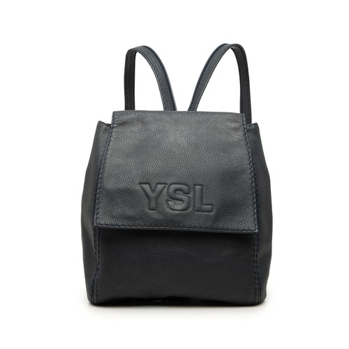 Saint Laurent Embossed Leather Backpack Pre-Loved Navy
