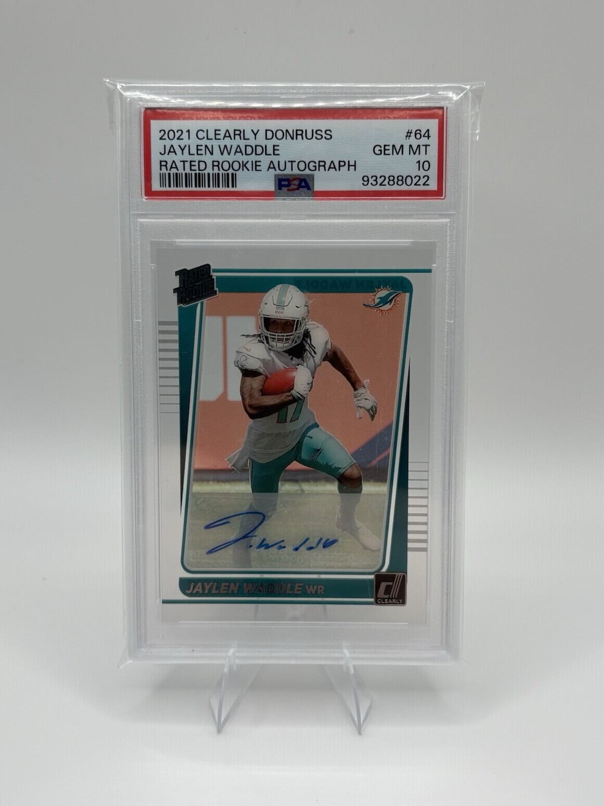 Jaylen Waddle Panini Clearly Donruss #64 Rated Rookie Autograph