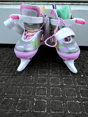 LEVYTEMP Adjustable Ice Skates for Kids -Gradient Pink Rainbow Youth Size Small
