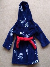 M&S Navy Blue Pirate Skull Crossbones Dressing Gown Boys Girls 4-5