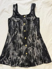 NWOT Ganni Black and White Acid-Wash Button-Front Dress size  4