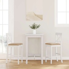 Barhocker mit Kissen 2 Stk Weiß Massivholz Gummibaum Ergonomisch