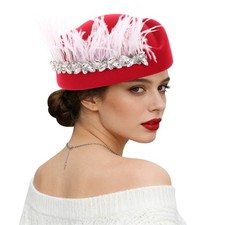 Women Cocktail Church Derby Fascinator Hats Headpiece Feather Soft Bere Caps