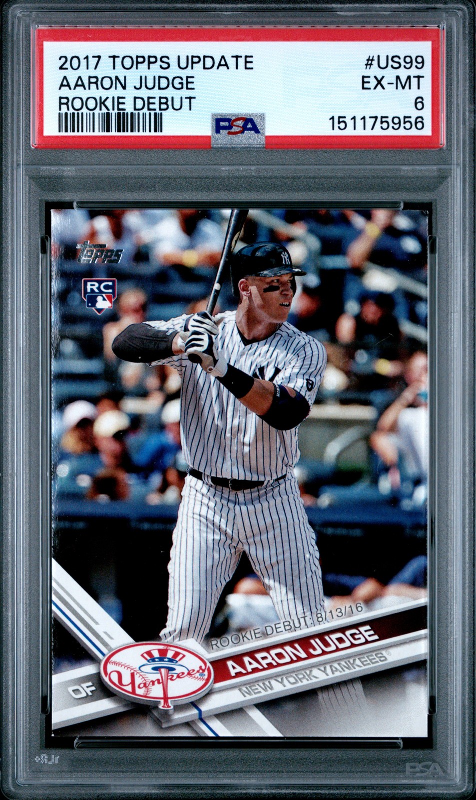2017 TOPPS UPDATE #US99 AARON JUDGE ROOKIE RC PSA 6