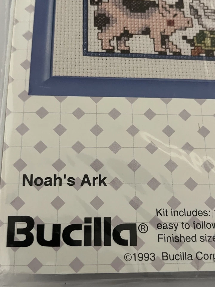 Nuevo sampler de punto de cruz contado Arca de Noé con marco 1993 nuevo de stock Bucilla Foto 3 de 4