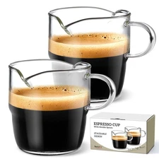 6 OZ Espresso Cups Set of 2, Double Spouts Stackable Cups, Espresso Shots Gla...