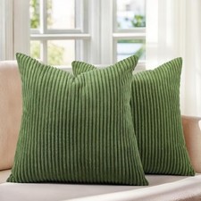 Pack of 2 Moss Green Corduroy Decorative Throw Pillow Covers 18x18 Inch