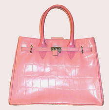 JOSHUA TAYLOR Pink Mock Croc Leather Handbag Top Handle Tote Bag + Dust Dust Bag