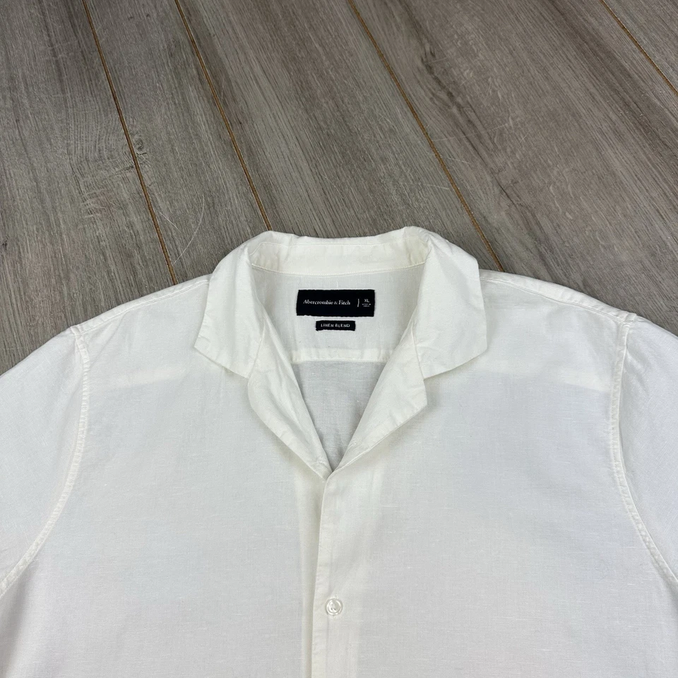 Camisa de campamento Abercrombie Fitch mezcla de lino para hombre XL blanca  Foto 4 de 4