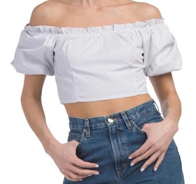 US Together Y2K Off Shoulder Crop Top Puff Sleeve Fairycore Coquette White M NWT