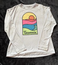 Patagonia Boys Long Sleeve T-Shirt Crew Neck Logo M 10 Heather Blue