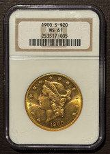 1900-S $20 GOLD LIBERTY DOUBLE EAGLE Classic Coin Graded by NGC MS61 : 10749