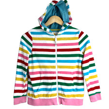 Mini Boden Swim Cover-up 9-10 Y Towelling Full Zip Terry Hoodie Rainbow Stripe