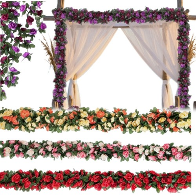 #ad 9Pcs Fake Rose Vines 8.2ft Artificial Flower Garland 45 Heads Wedding Arch Wall $18.99