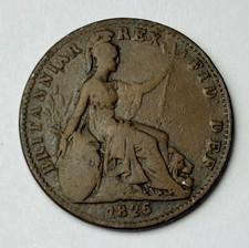 1826 GREAT BRITAIN UK King George IV 1st First Issue Britannia Farthing Coin 746