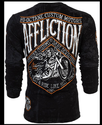 $78 AFFLICTION Black SIDE CAR Skull Long Sleeve Slim Fit Y2K T-shirt NWT