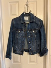 Cute OLD NAVY Cotton Jacket Dark Blue Denim Woman Pockets XS Excellent Condition