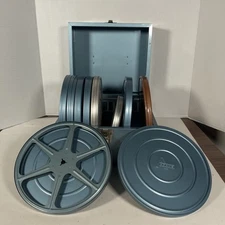 Vintage Steel Film Reel Storage Box with Empty 5" Reels and Cases Free Shipping