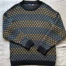 Vintage Cotton Crewneck Sweater Size Medium 90s 80s grandpa navy blue dots USA