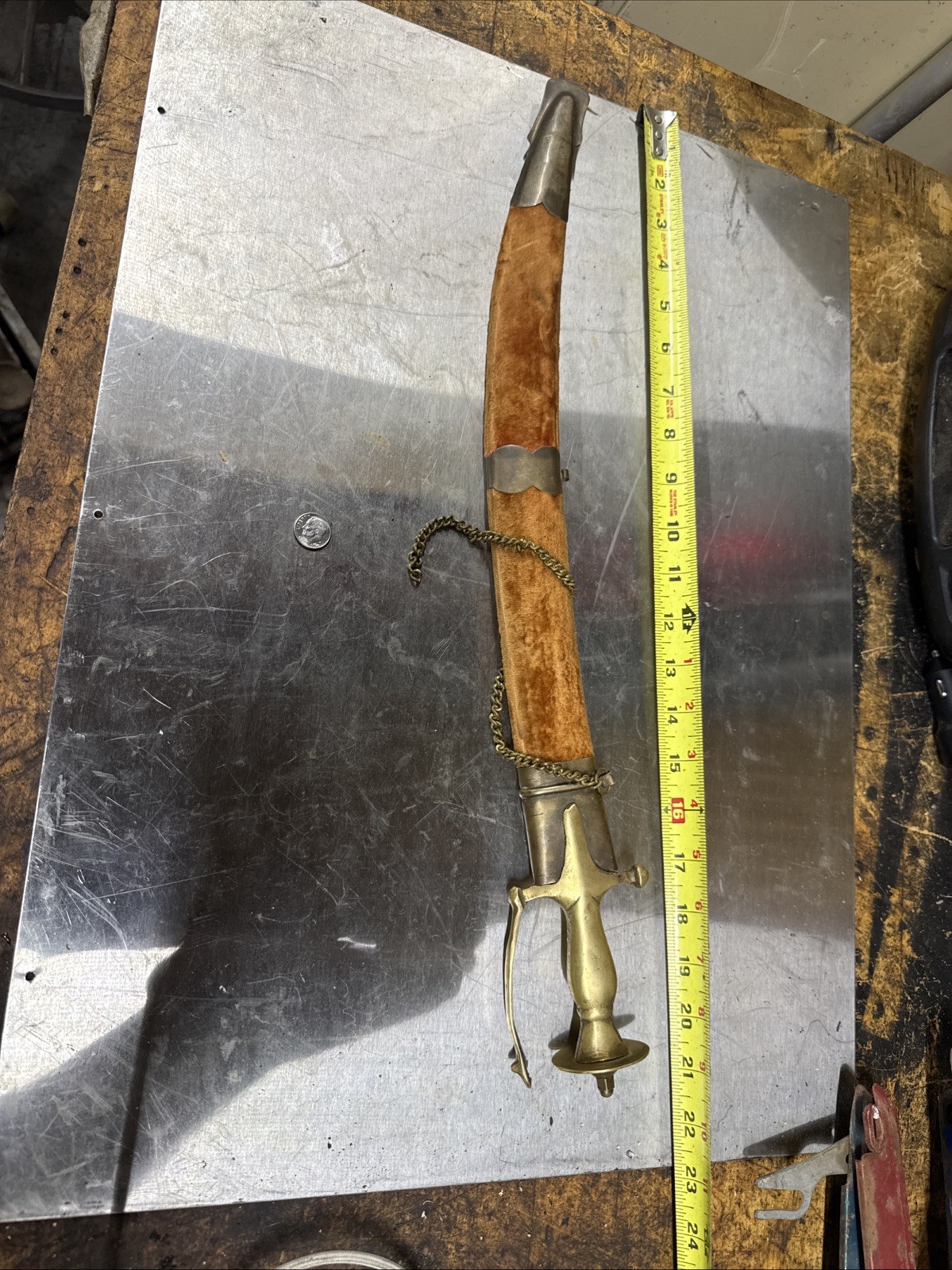 Antique 19th Century Persian Indian Tulwar Sword With A Brown Scabbard